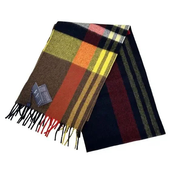 Johnstons of Elgin Scotland 100% Cashmere Fringe Scarf Multicolor Plaid 68 X 10 - Picture 2 of 6